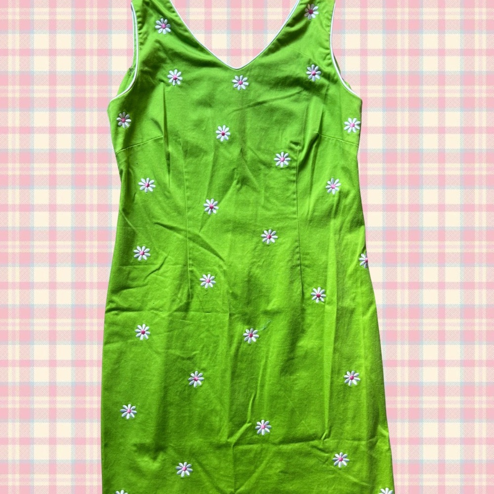 Sag Harbor Lime Green Dress with Floral Accent